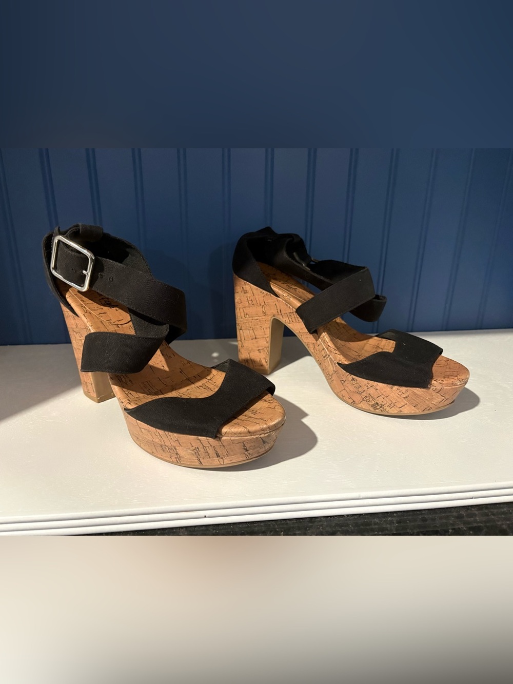 Kork-Ease Black Cork Platform Sandals with Crisscross Straps